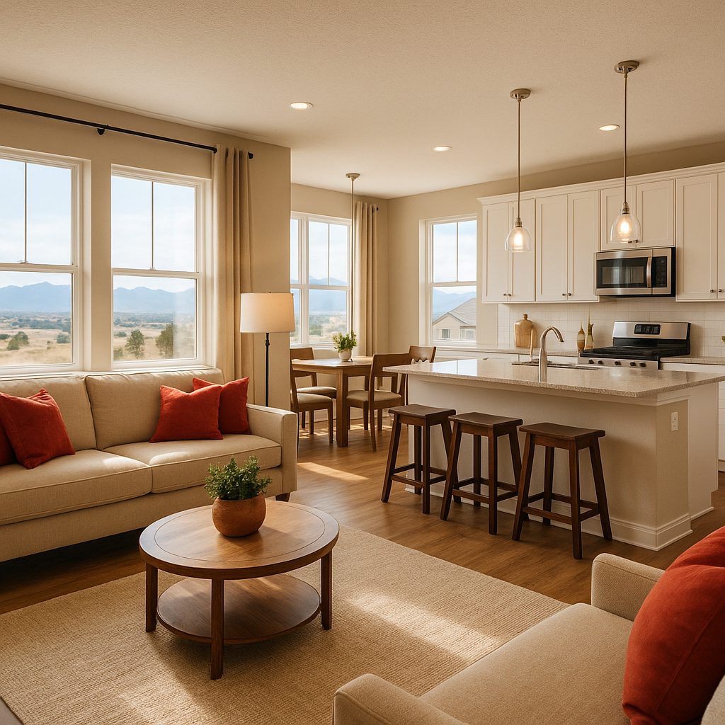 Bright open kitchen and living room